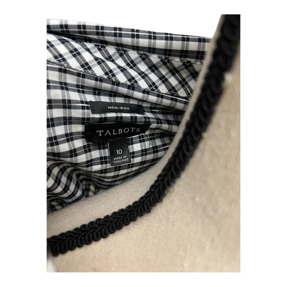Talbots Black and White Gingham Button Down Shirt Size 10 - Picture 3 of 5